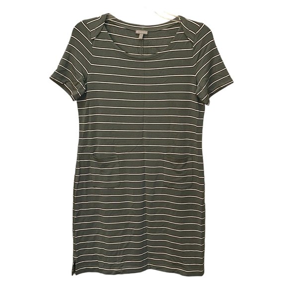 T By Talbots T Shirt Jersey Green Striped Dress Size Medium Petite NEW With Tags - Picture 1 of 10